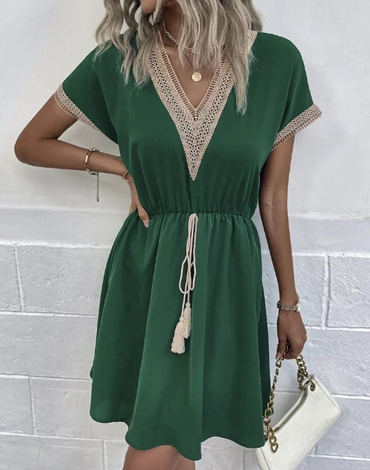 Boho V-Neck Dress Womens - Flowy Draped Casual Style Zindara - Heston Manor