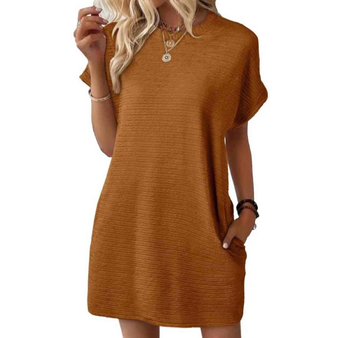 T-Shirt Mini Dress Womens - Ribbed Texture Casual Essential Vivira - Heston Manor