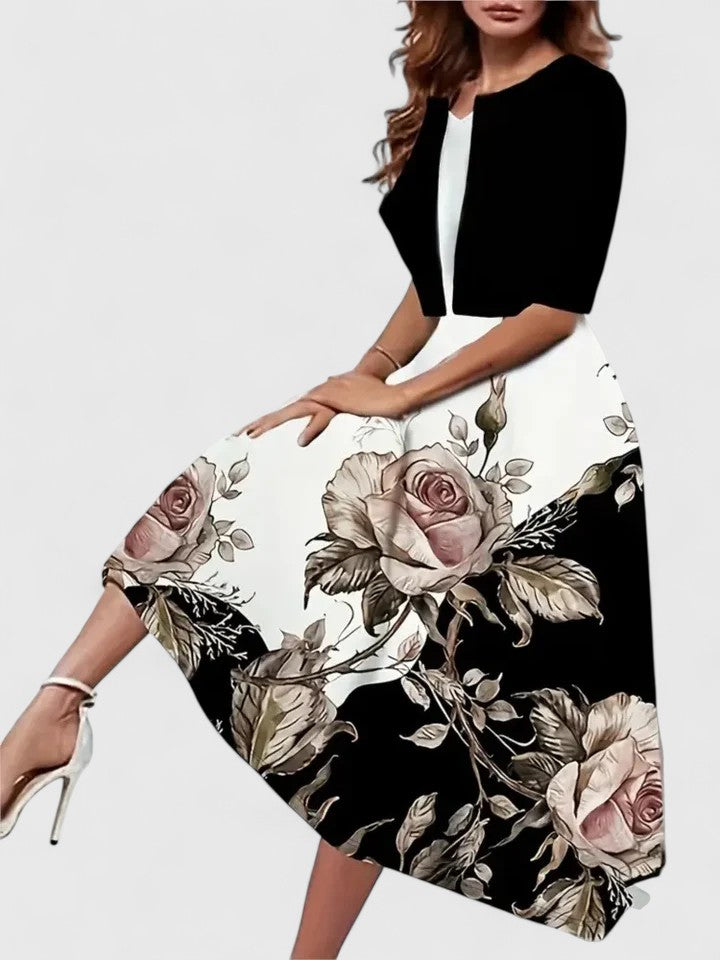Floral Midi Dress Womens - 3/4 Sleeve A-Line Occasionwear Viritana - Heston Manor