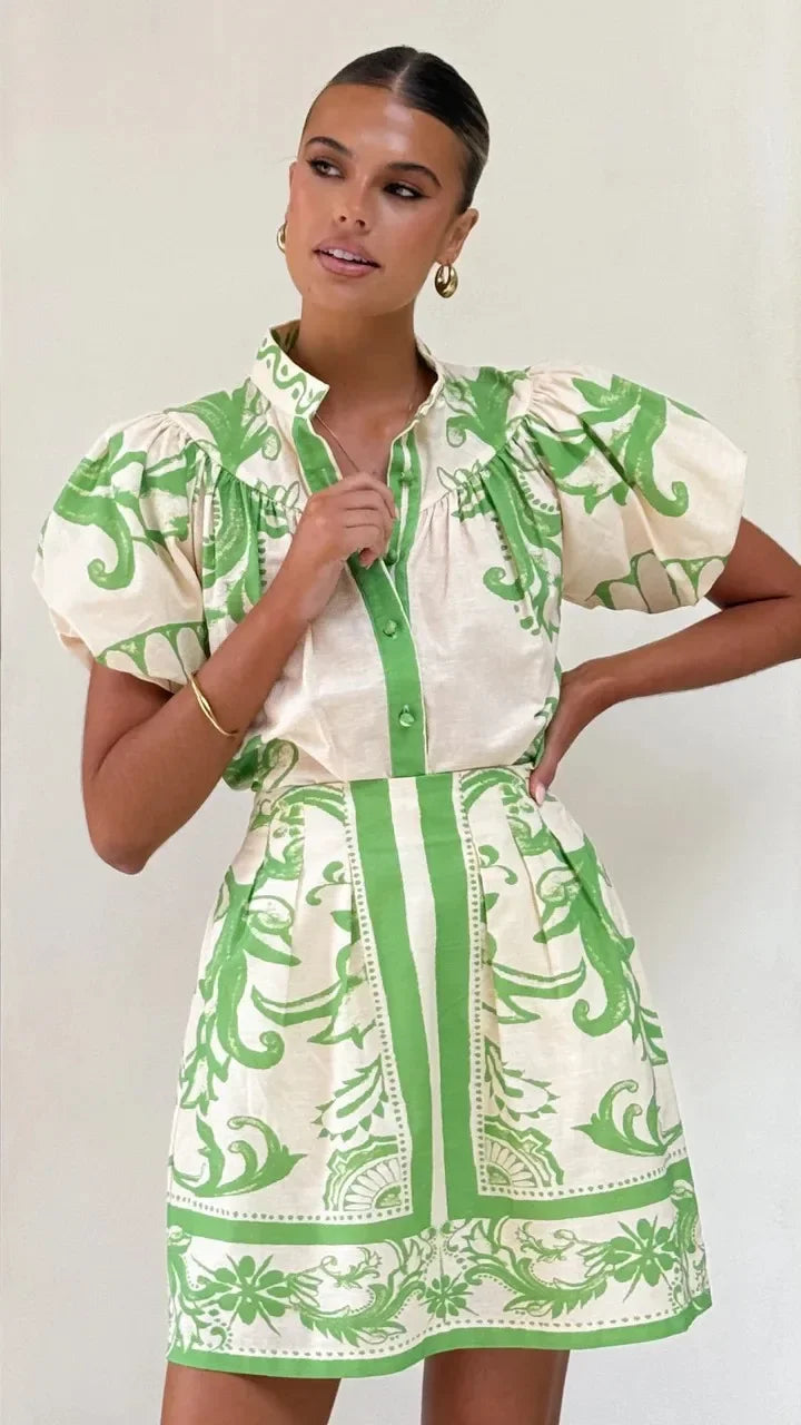 Floral Print Mini Shirt Dress Womens - Puff Sleeve Summer Style Floriva - Heston Manor