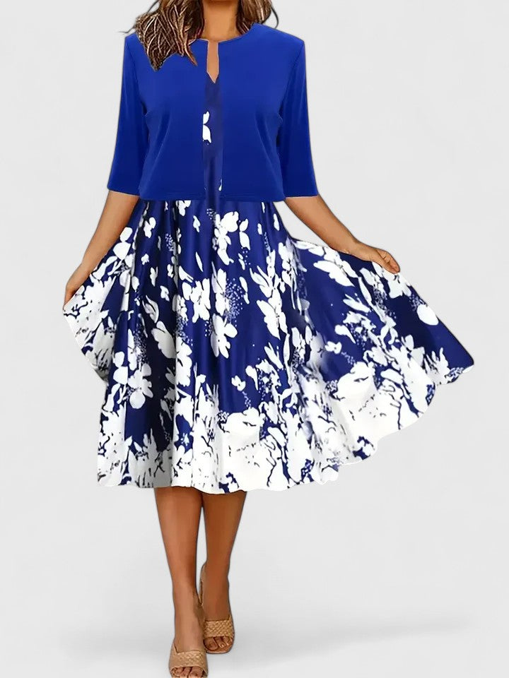 Floral Midi Dress Womens - 3/4 Sleeve A-Line Occasionwear Viritana - Heston Manor