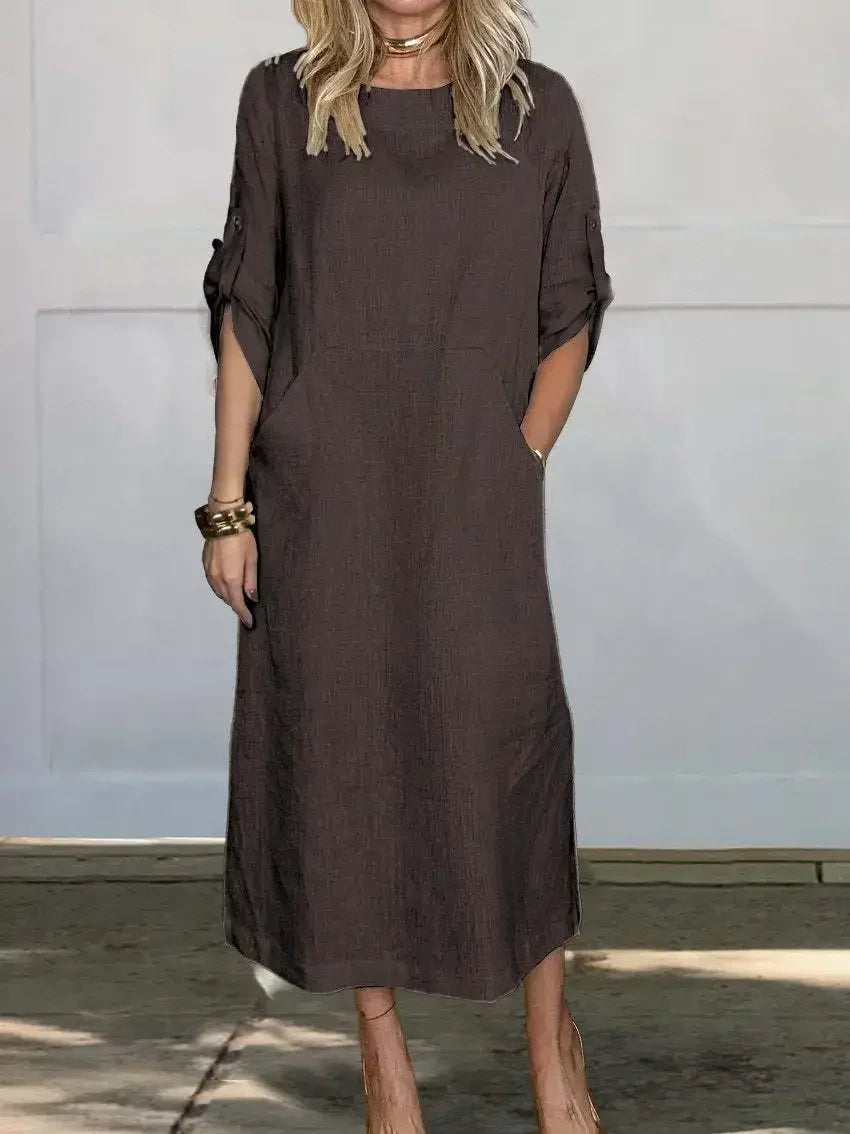 A-Line Draped Dress Womens - Evening Breathable Comfort Poppy - Heston Manor